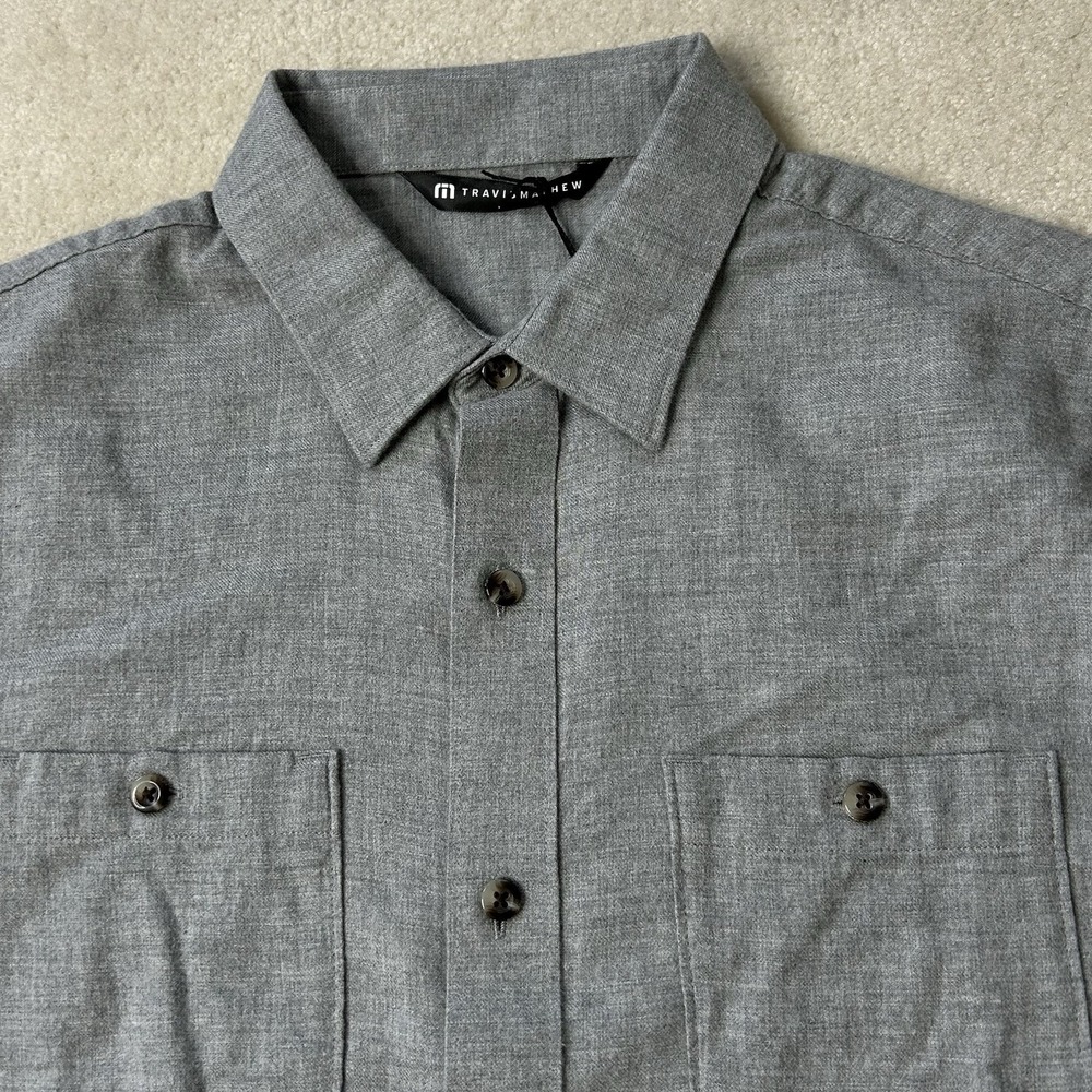 Travis Mathew Cloud Flannel Button Up Shirt Mens Small Gray Pockets Lightweight
